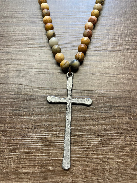 Beaded Prayer Necklace with Leather Chain