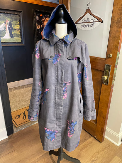 Boden Rainy Day Mac Coat Fleece Lined Bird Pattern (US 16)