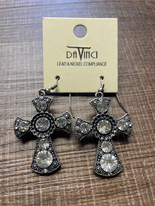 DaVinci Crystal Studded Cross Dangle Earrings