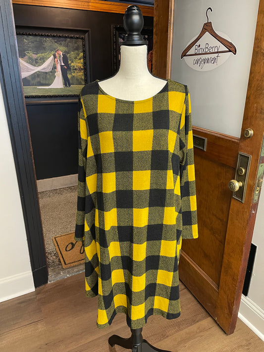 Emerald Gold & Black Plaid Dress (2X)