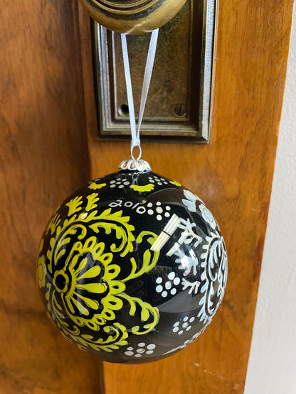 Vera Bradley 2010 Baroque Elegant Floral Glass Ornament