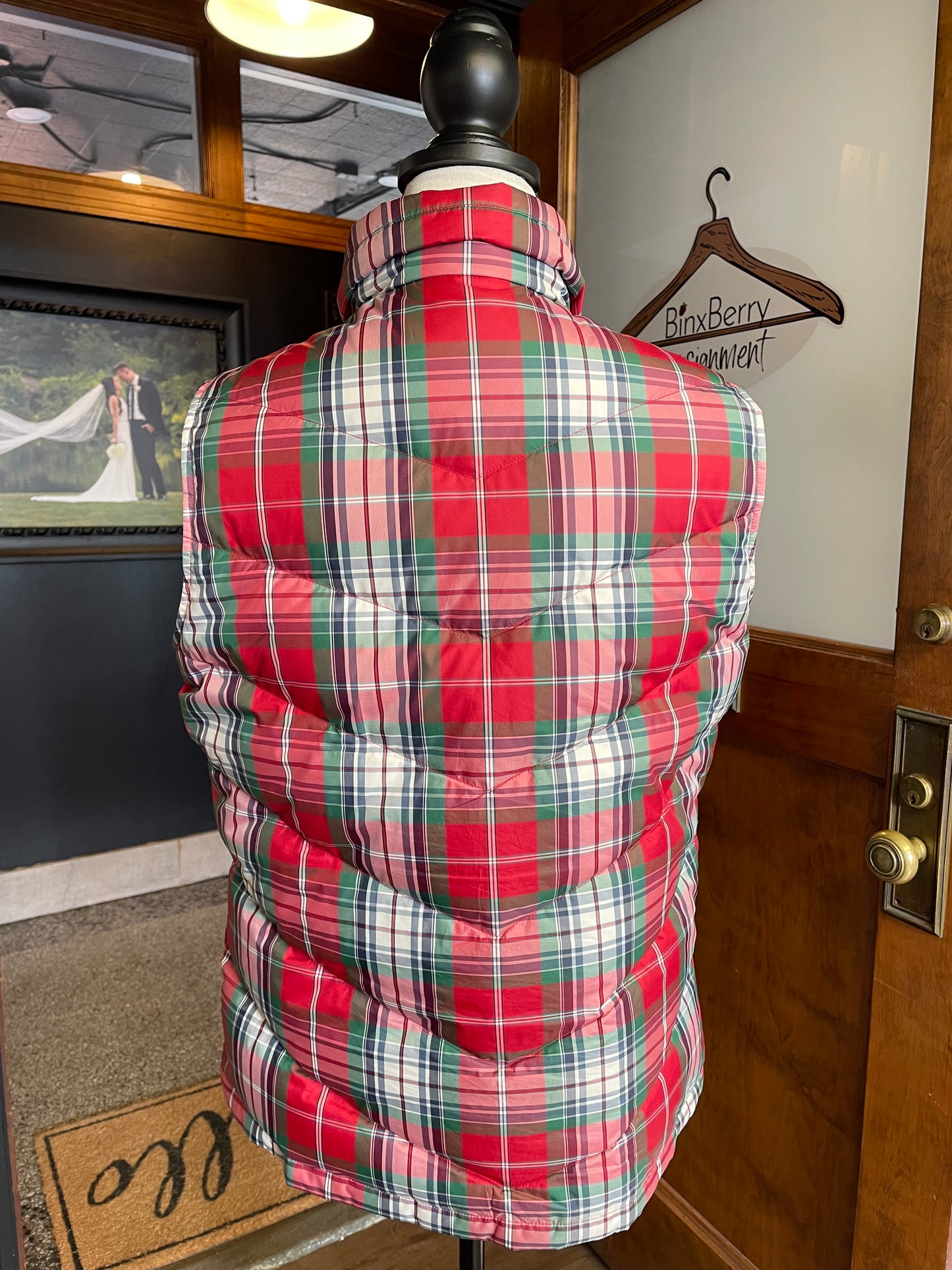 Land's End Red Plaid Puffer Vest (M)