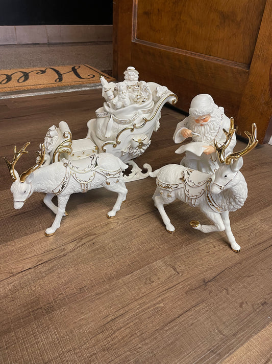 Grandeur Noel Porcelain Santa & Sleigh Set