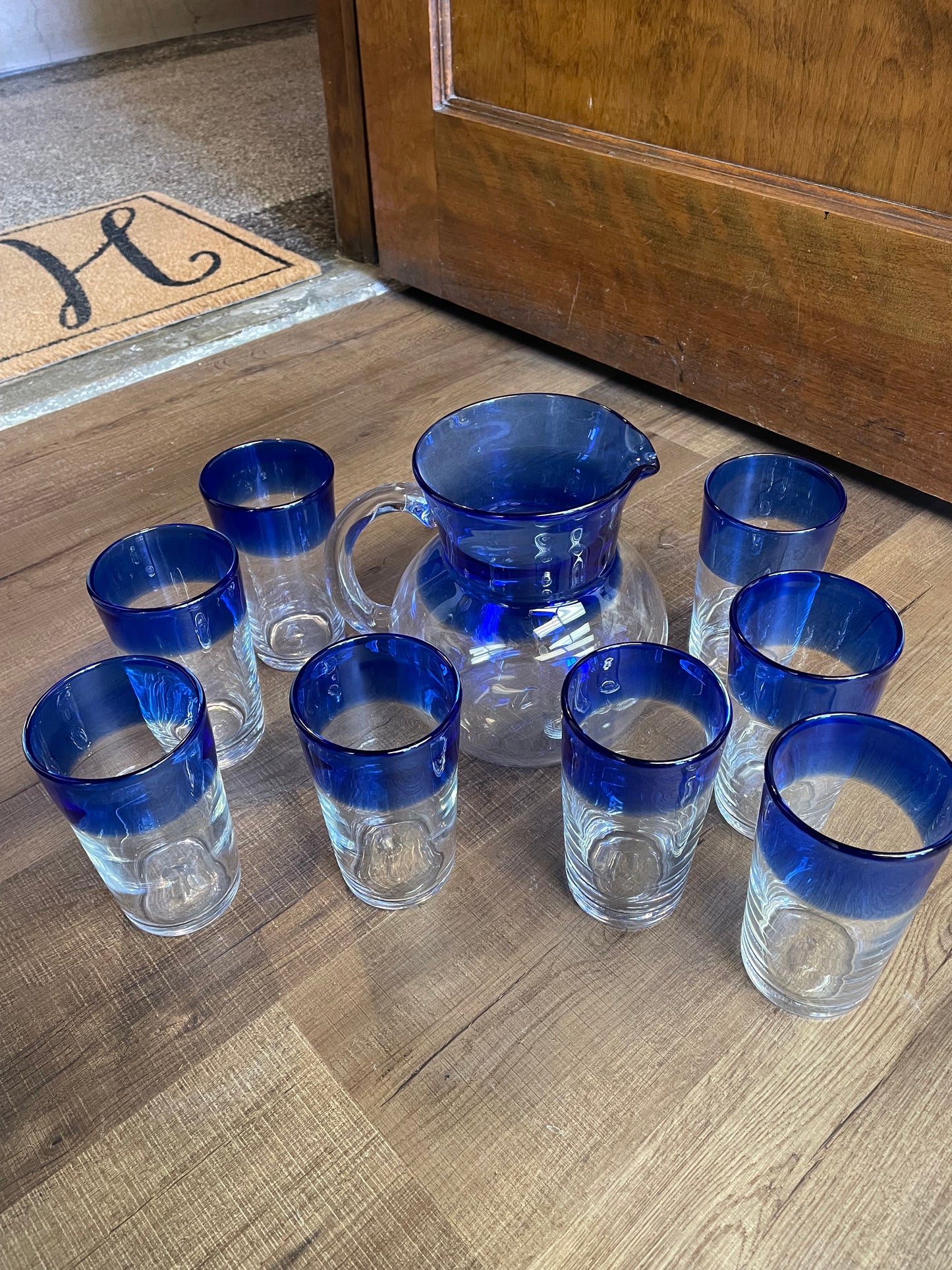 Hand Blown Glass Pitcher & Glasses