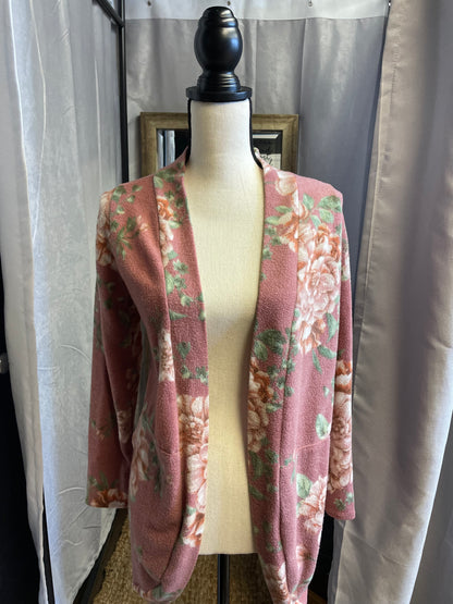 Bom Bom Floral Fleece Cardigan with Pockets (S)