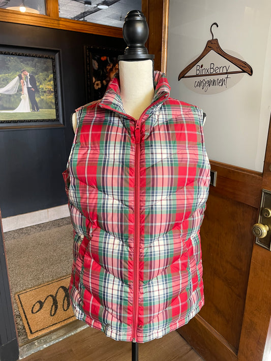 Land's End Red Plaid Puffer Vest (M)