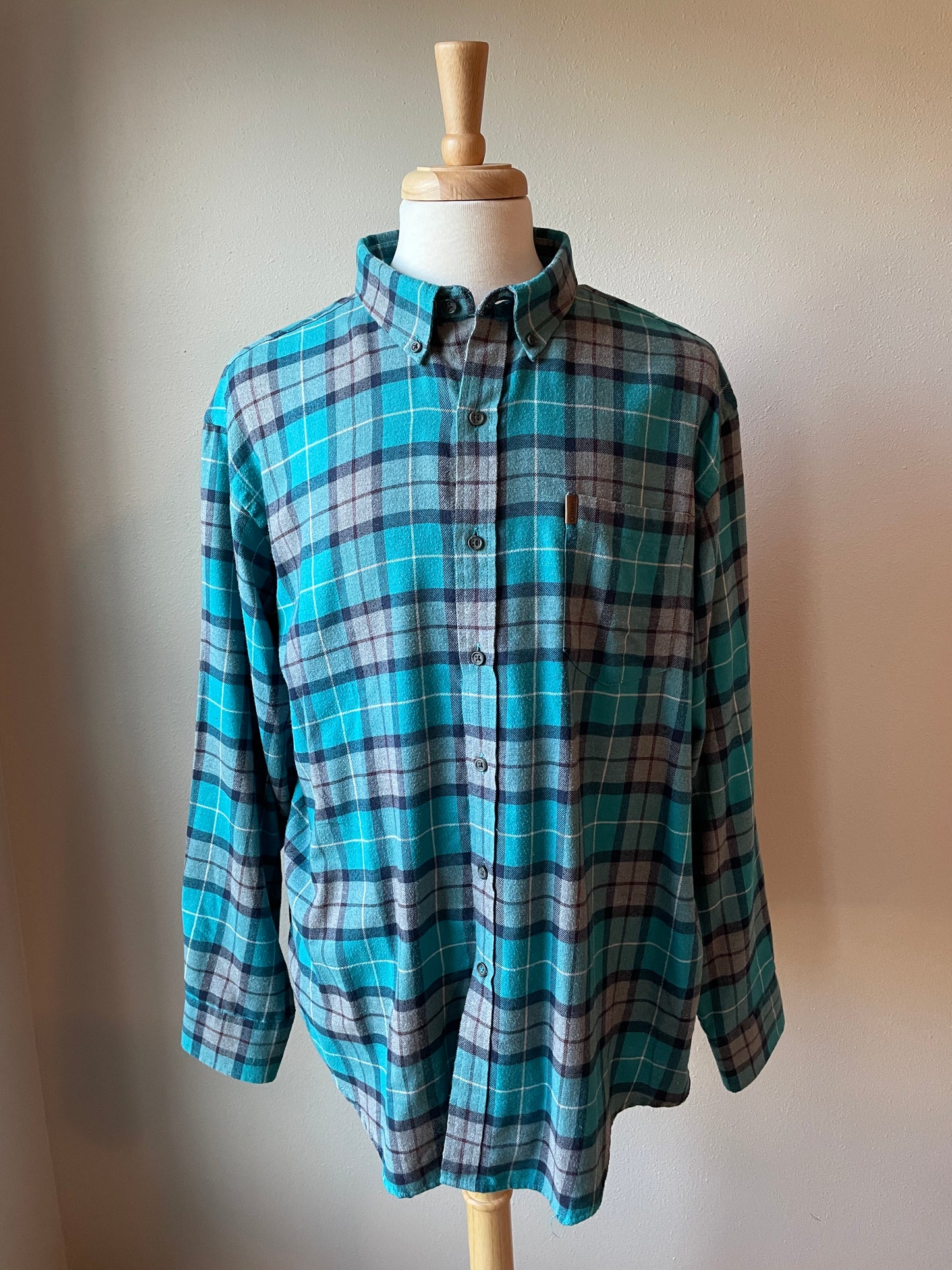 IZOD Men's Green Plaid Flannel Shirt (XXL)