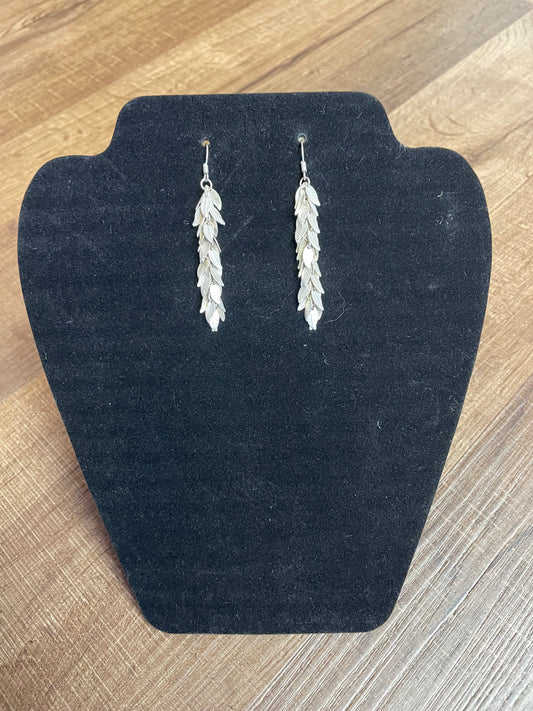 Silver Feather Cascading Dangle Earrings