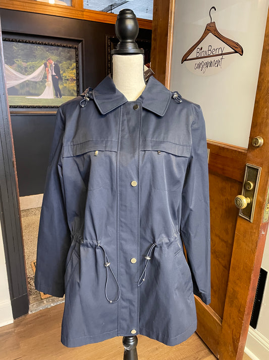 Gallery Woman NWT Navy Cinch Waist Raincoat (1X)