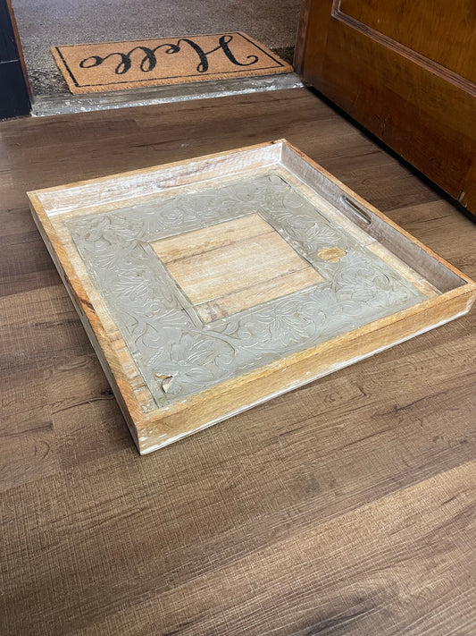 Wood Tray with Handles + Tin Detail