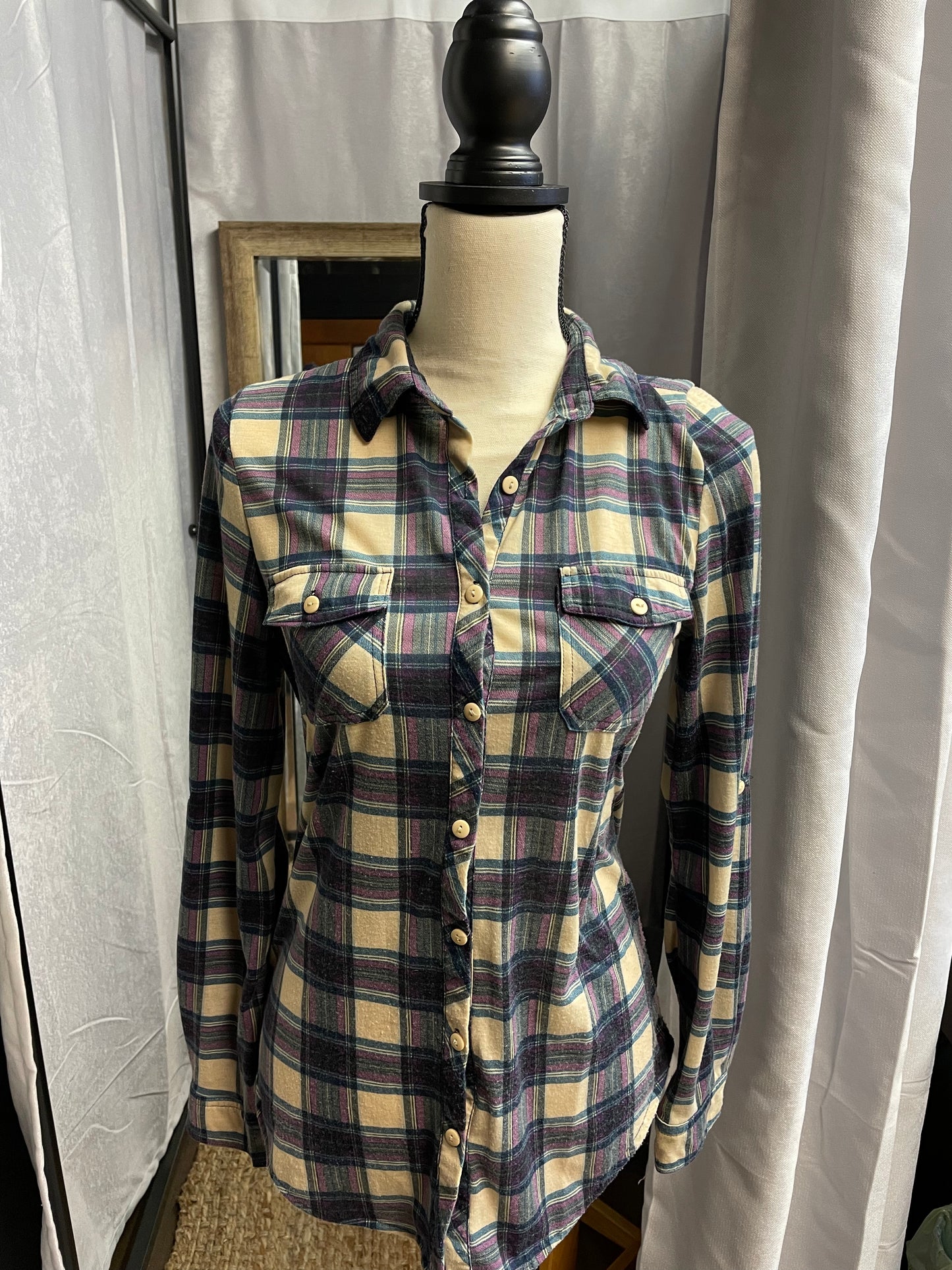 Passport Purple Plaid Button Down Shirt (M)