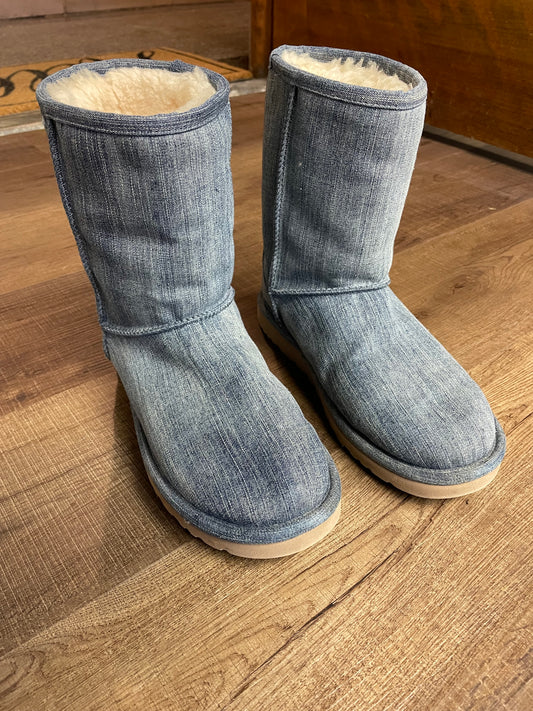 UGG Classic Short Medium Wash Denim Slip On Boots (8)