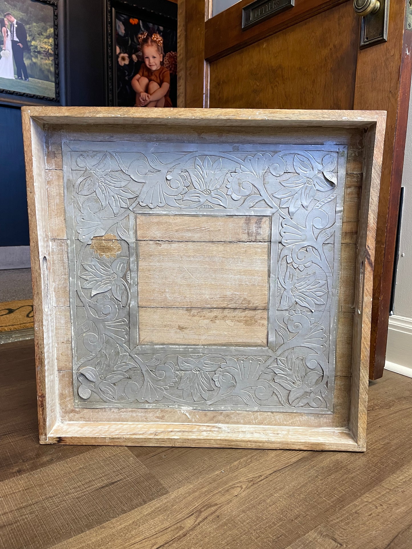 Wood Tray with Handles + Tin Detail