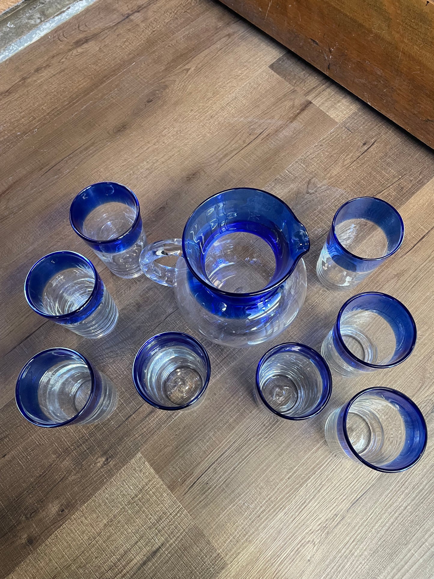 Hand Blown Glass Pitcher & Glasses