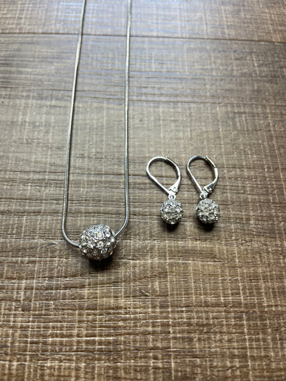 Silver Sliding Crystal Ball Necklace & Earring Set