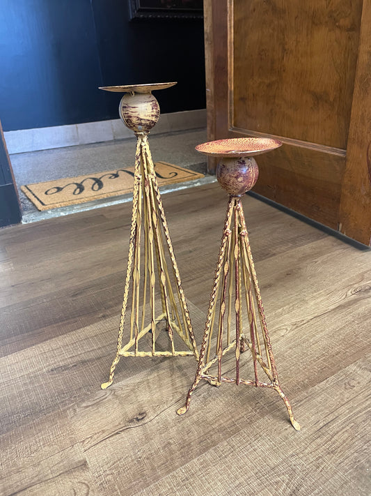 Painted Metal Pyramid Candle Holders (set of 2)