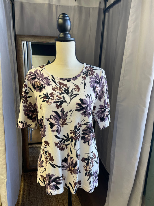 Ann Taylor Floral Short Sleeved Sweater (XL)