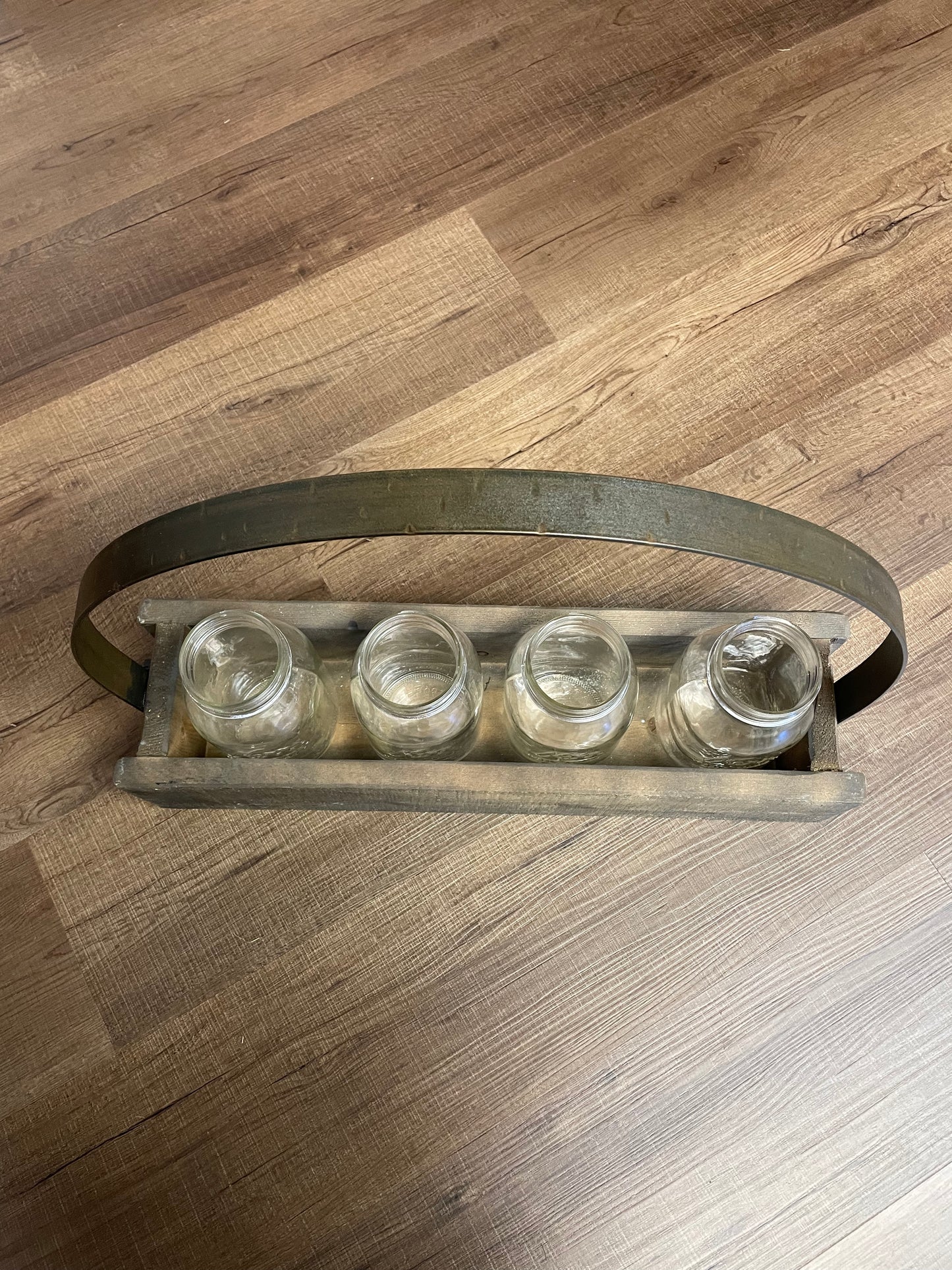 Magnolia Rectangle Wood Planter with Glass Jars